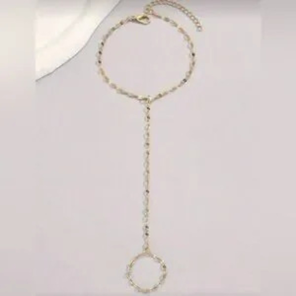 Gold Stainless Steel Hand Chain Bracelet Dainty Hand - Picture 2 of 3